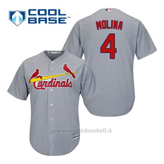 Maglia Baseball Uomo St. Louis Cardinals Yadier Molina 4 Grigio Cool Base